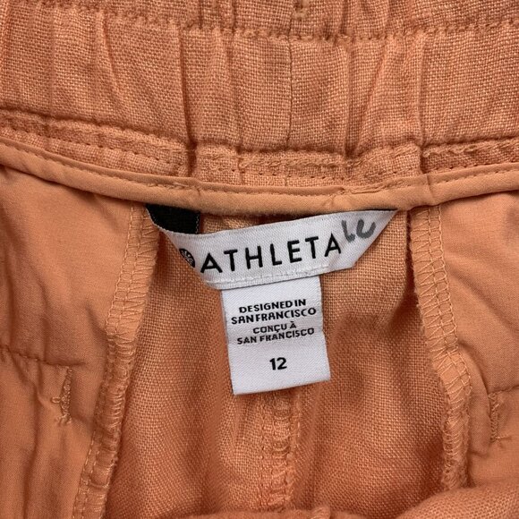Athleta Orange Sorbet Linen Cabo Pull On Shorts 12 - Picture 2 of 4